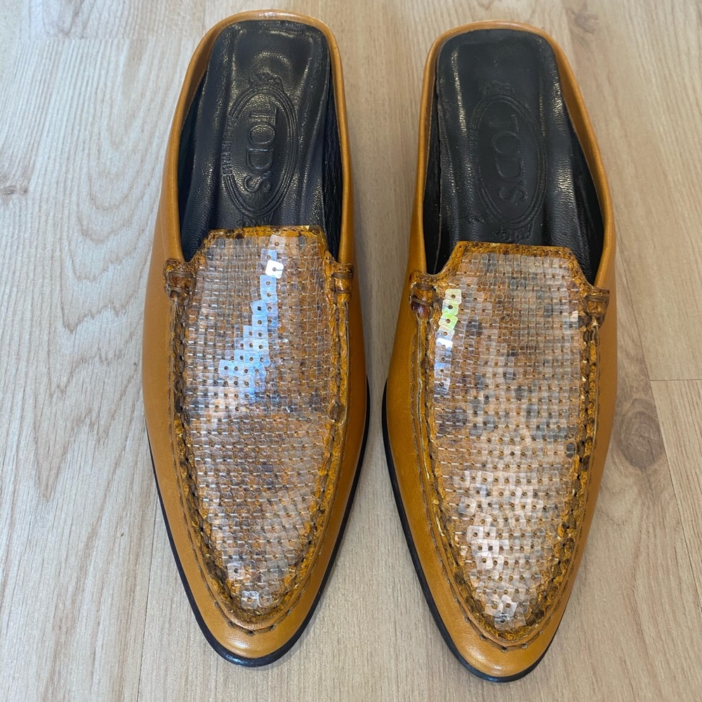 Vintage Tod’s Genuine Leather Mule Sequin Shoe